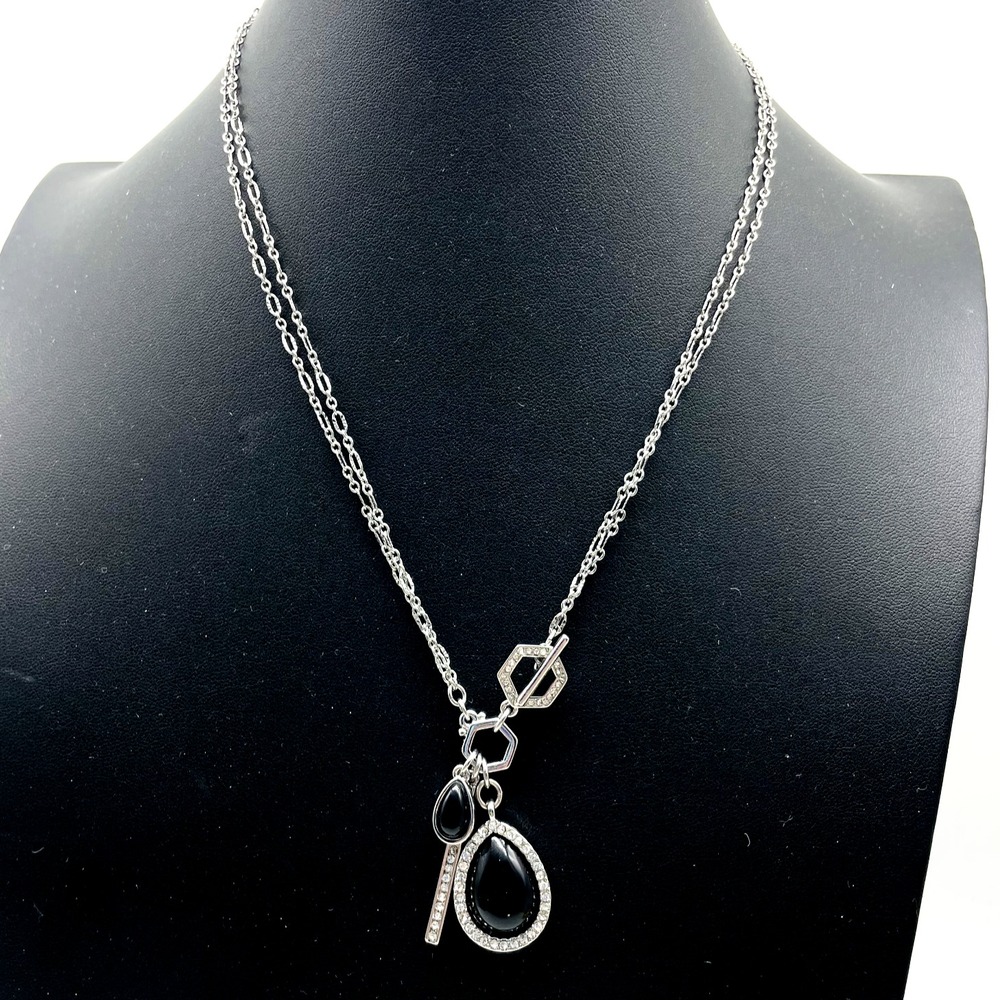 Vintage Silver Tone Lariat Necklace Faux Pearl Dangle Pendant